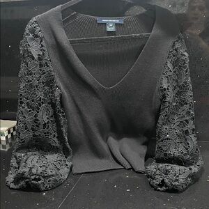 French Connection Black Ribbed Knit Top